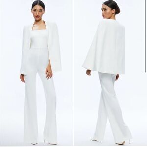 ALICE + OLIVIA Nova Detachable Cape White Jumpsuit